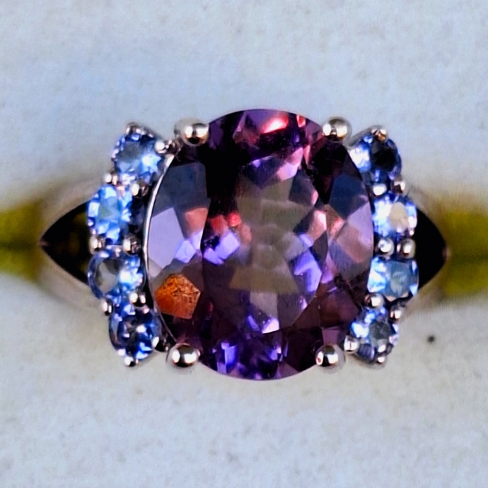 Amethyst and Tanzanite Sterling Silver Ring Size 8 NIB